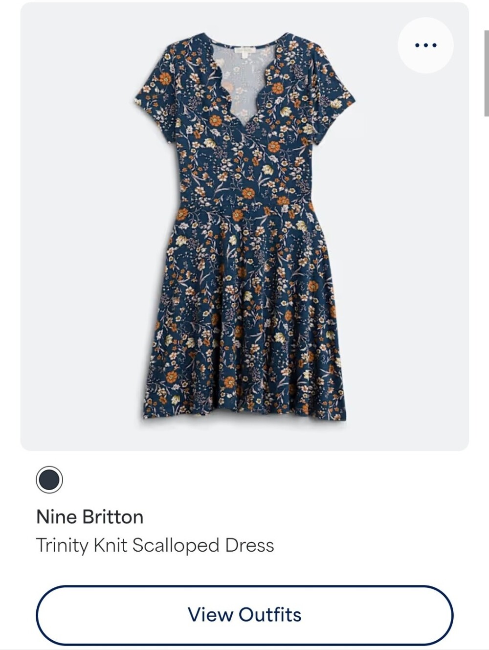 nine britton Navy Floral Scallop-Trim Fit-and-Flare Dress